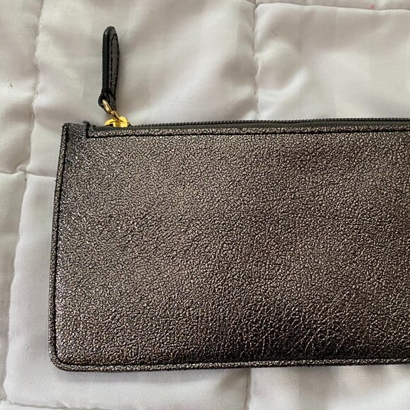 NORDSTROM Black Metallic Y2K Slim envelope WALLET Card ID Clutch Evening bag - Picture 2 of 4